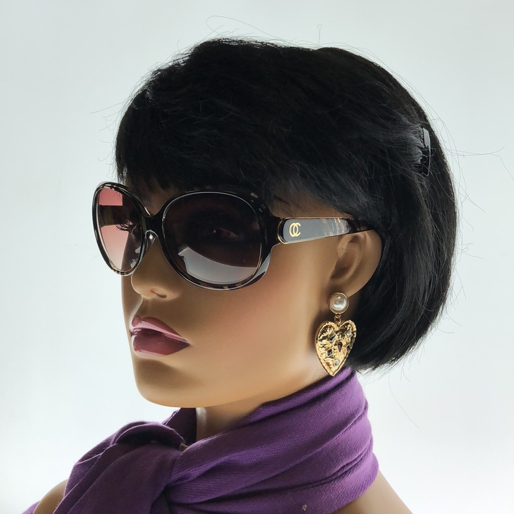Oleg Cassini Big Black Gray Zebra Stripe Frame And Arm Tan Tint
